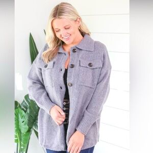 STACCATO Turning Leaves Knit Shacket Gray |Shacked Pockets | Sz L fits up to 2X